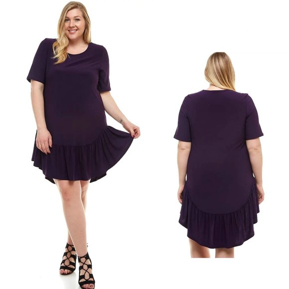 Azules Plus Size High Low Mini Dress with Ruffle Hem,1XL,2XL,3XL,made in USA - Picture 1 of 3